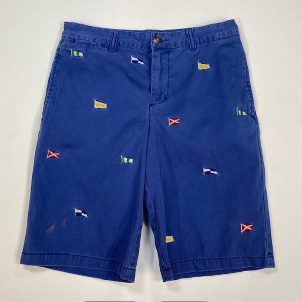 Polo Ralph Lauren Boys Blue Nautical Flag Embroidered Chino Shorts Size 14‎